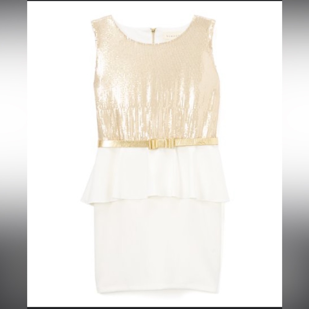 Btween ivory gold sequin peplum dress girls, Size 8